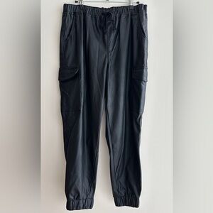 Almost Famous Black Faux Leather Cargo Joggers, Size XL